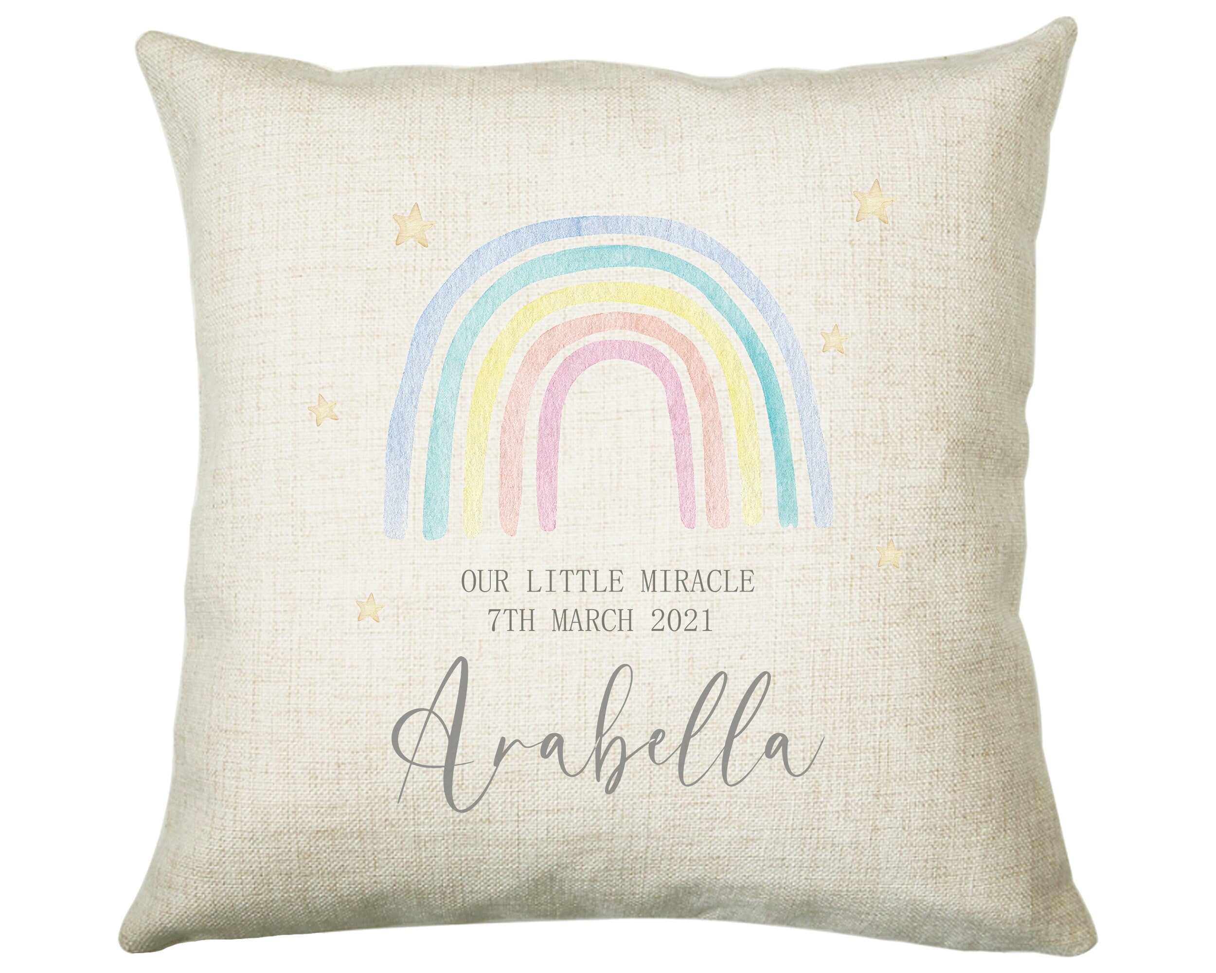 Personalised Baby Cushion New Baby Gift Rainbow Printed Name Design - Pillow Gift For Girls Boys Nursery Bedroom Decor Gift CS244