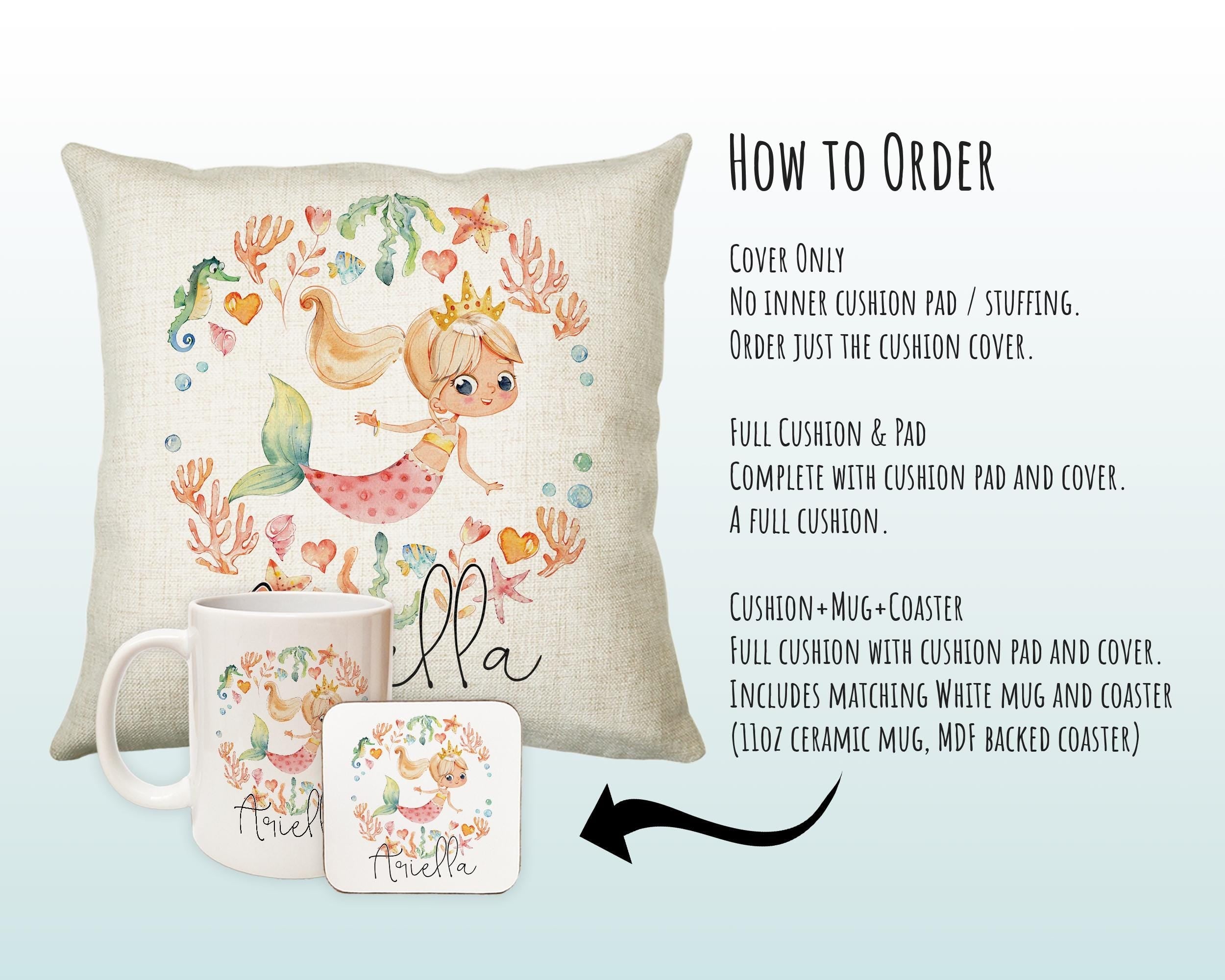 Personalised Blonde Mermaid Cushion Gift Printed Name Design - Throw Pillow Gift For Girls Nursery Bedroom Birthday Christmas Gift CS199