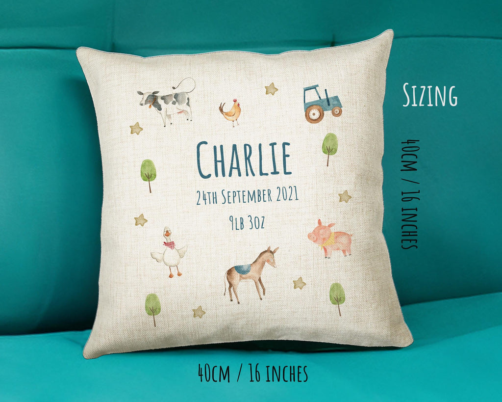 Personalised Farm Animal Cushion Gift Printed Name Design - Pillow Gift For Girls Boys Nursery Bedroom Farmyard Decor Birthday Gift CS298