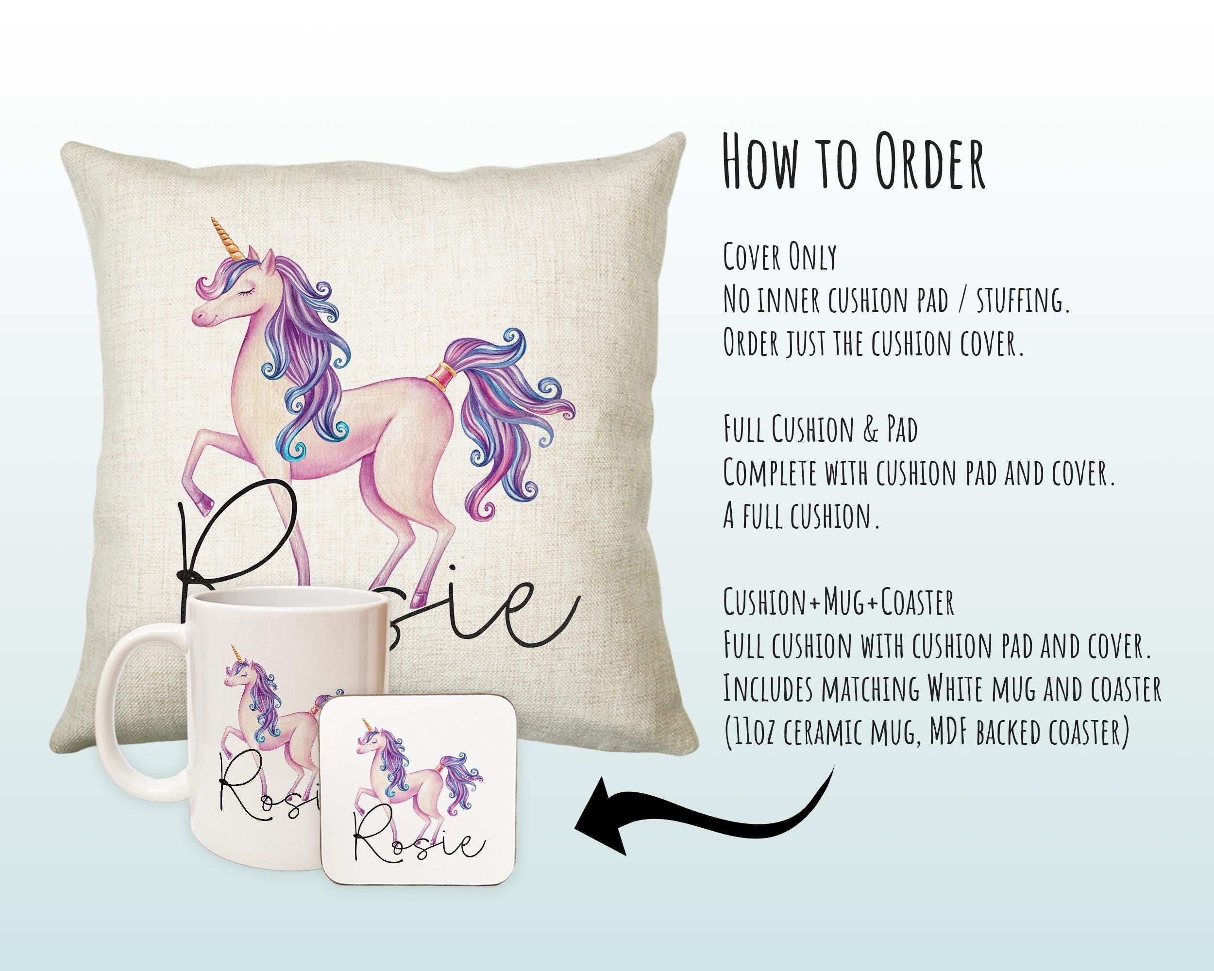 Personalised Unicorn Cushion Gift Printed Name Design - Cushion Throw Pillow Gift For Girls Nursery Bedroom Birthday Christmas Gift CS035
