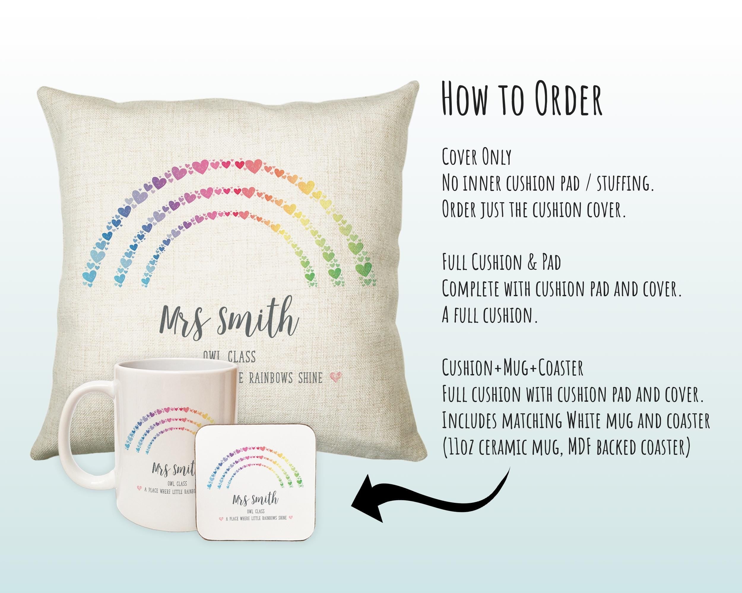 Personalised Teacher Appreciation Cushion Rainbow Gift Thank You Gift - End of School Throw Pillow Gift For Teachers Gift CS214