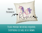 Personalised Unicorn Cushion Gift Printed Name Design - Cushion Throw Pillow Gift For Girls Nursery Bedroom Birthday Christmas Gift CS035