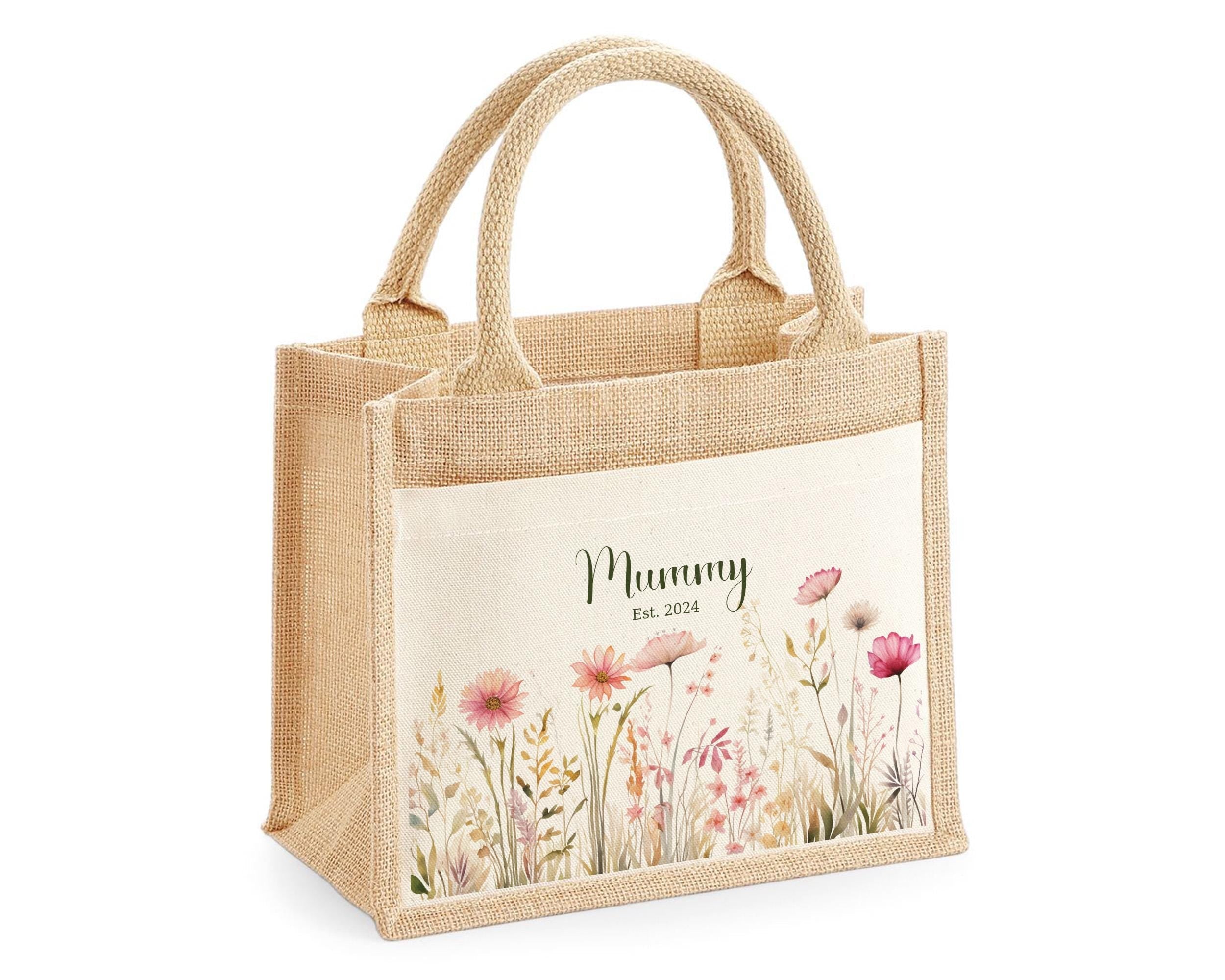 Mummy Gift Personalised Jute Bag -  Mothers Day Gift Floral Tote Bag Gift for Mum Mama - Custom Shopping Market Bag - Mummy Bag BT001