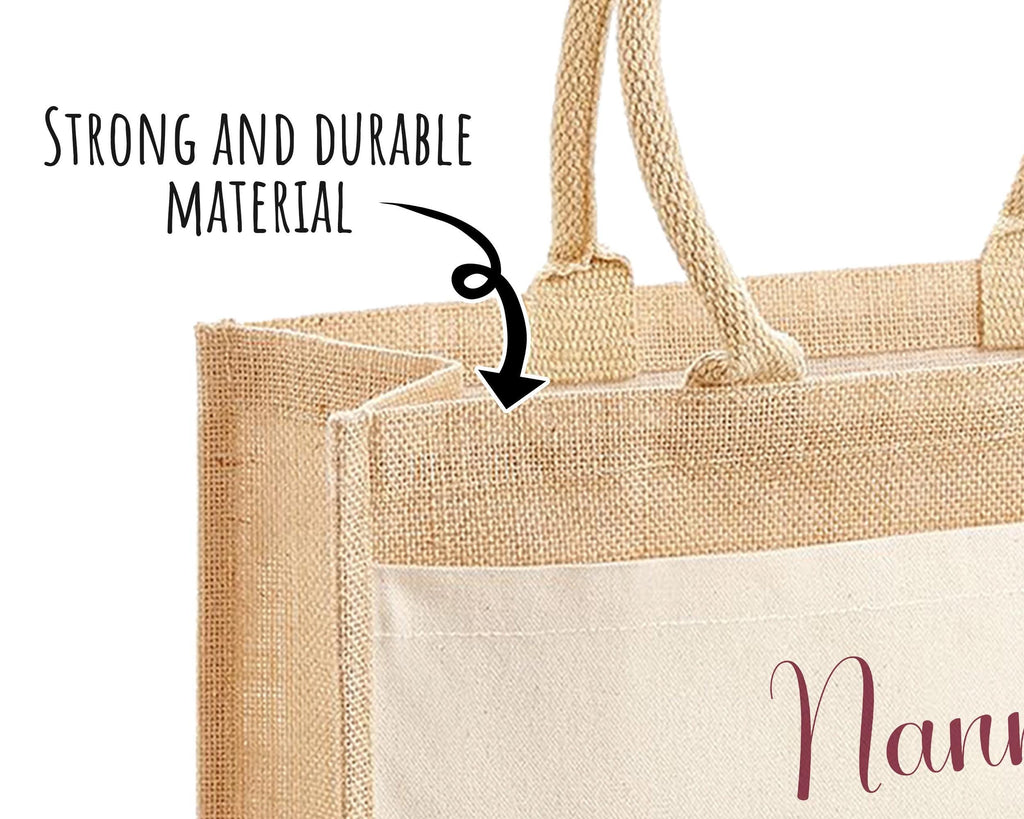 Nanny Gift Personalised Jute Bag - Pink Floral Tote Bag Gift for Grandma Nan - Custom Shopping Market Bag - Nanny Bag for Nan Birthday BT003