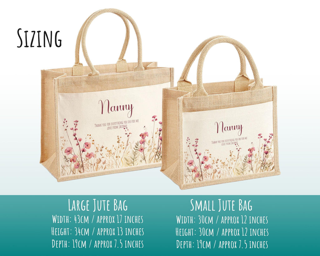 Nanny Gift Personalised Jute Bag - Pink Floral Tote Bag Gift for Grandma Nan - Custom Shopping Market Bag - Nanny Bag for Nan Birthday BT003