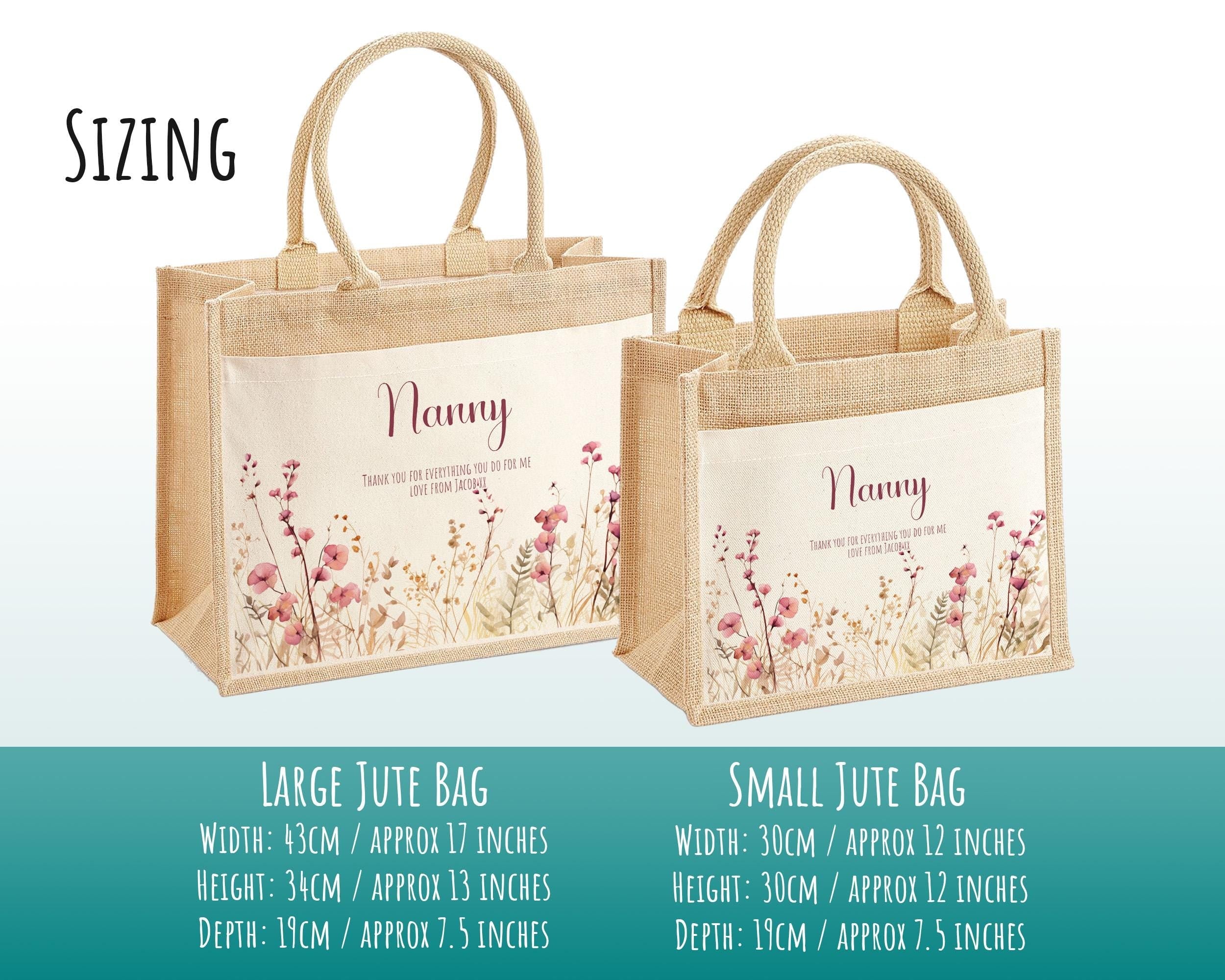 Nanny Gift Personalised Jute Bag - Pink Floral Tote Bag Gift for Grandma Nan - Custom Shopping Market Bag - Nanny Bag for Nan Birthday BT003