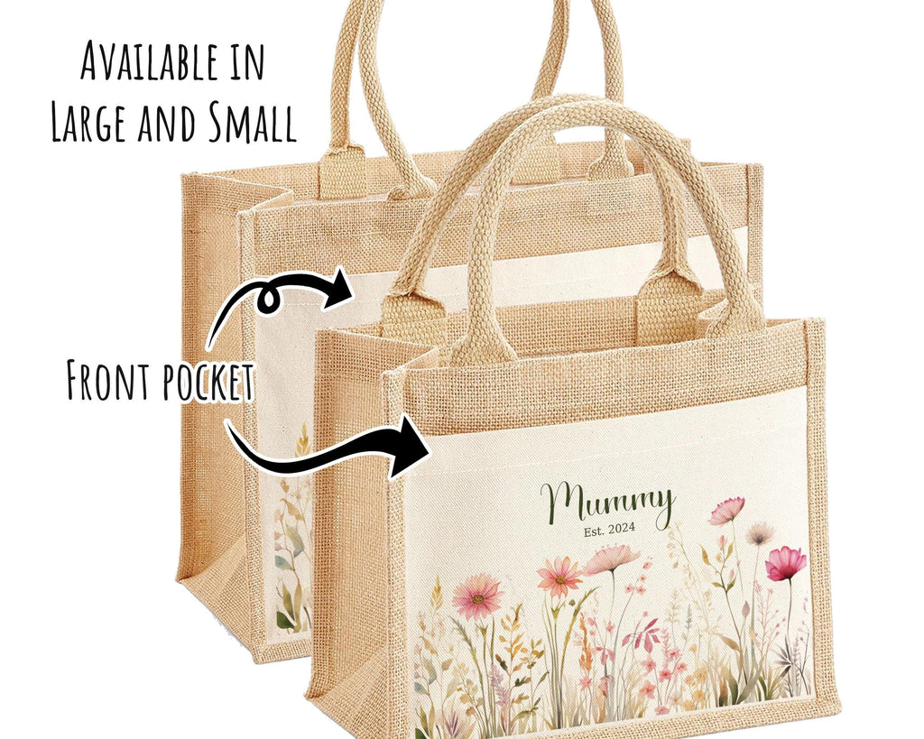 Mummy Gift Personalised Jute Bag -  Mothers Day Gift Floral Tote Bag Gift for Mum Mama - Custom Shopping Market Bag - Mummy Bag BT001