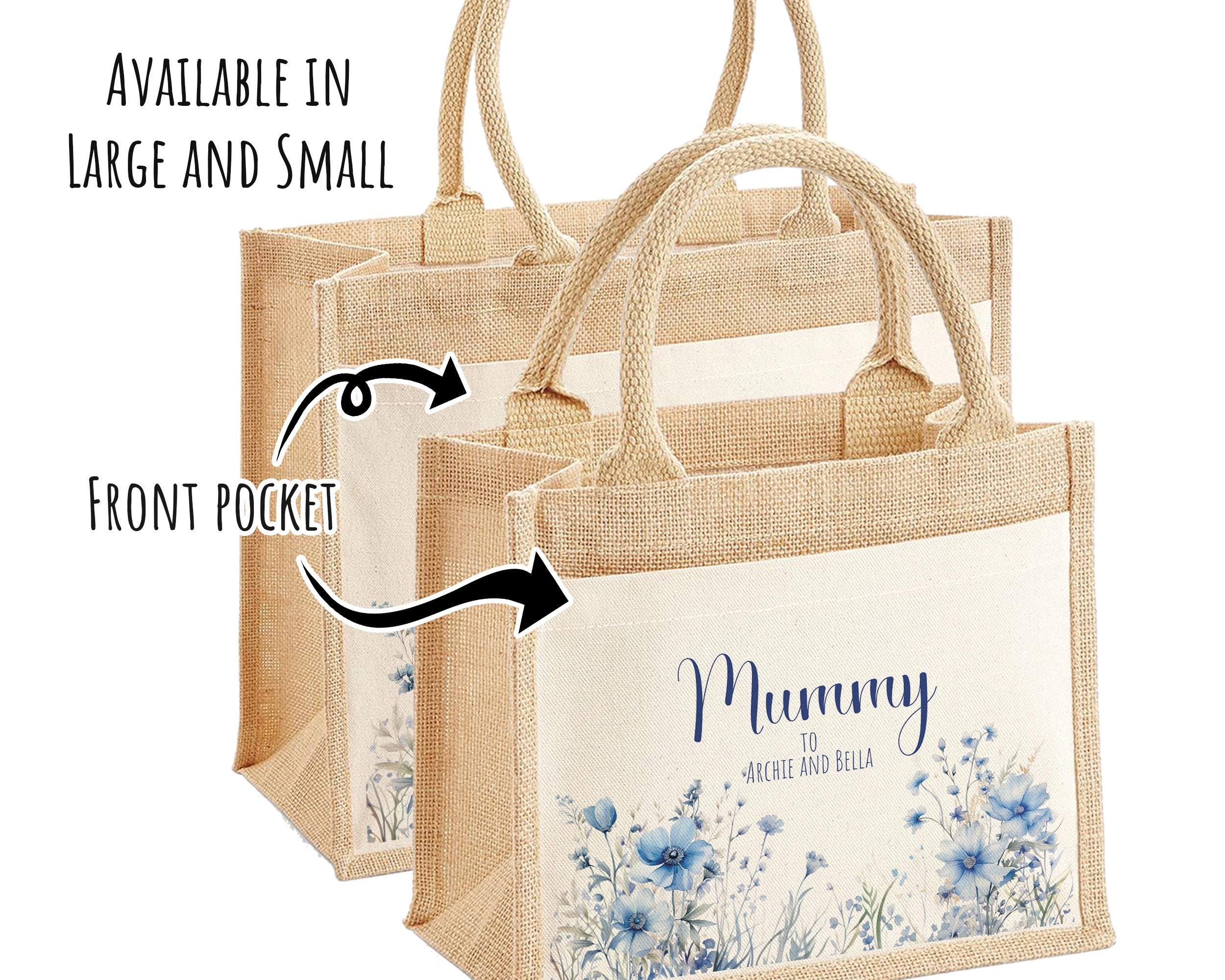 Mummy Gift Personalised Jute Bag -  Mothers Day Gift Floral Tote Bag Gift for Mum Mama - Custom Shopping Market Bag - Mummy Bag BT002
