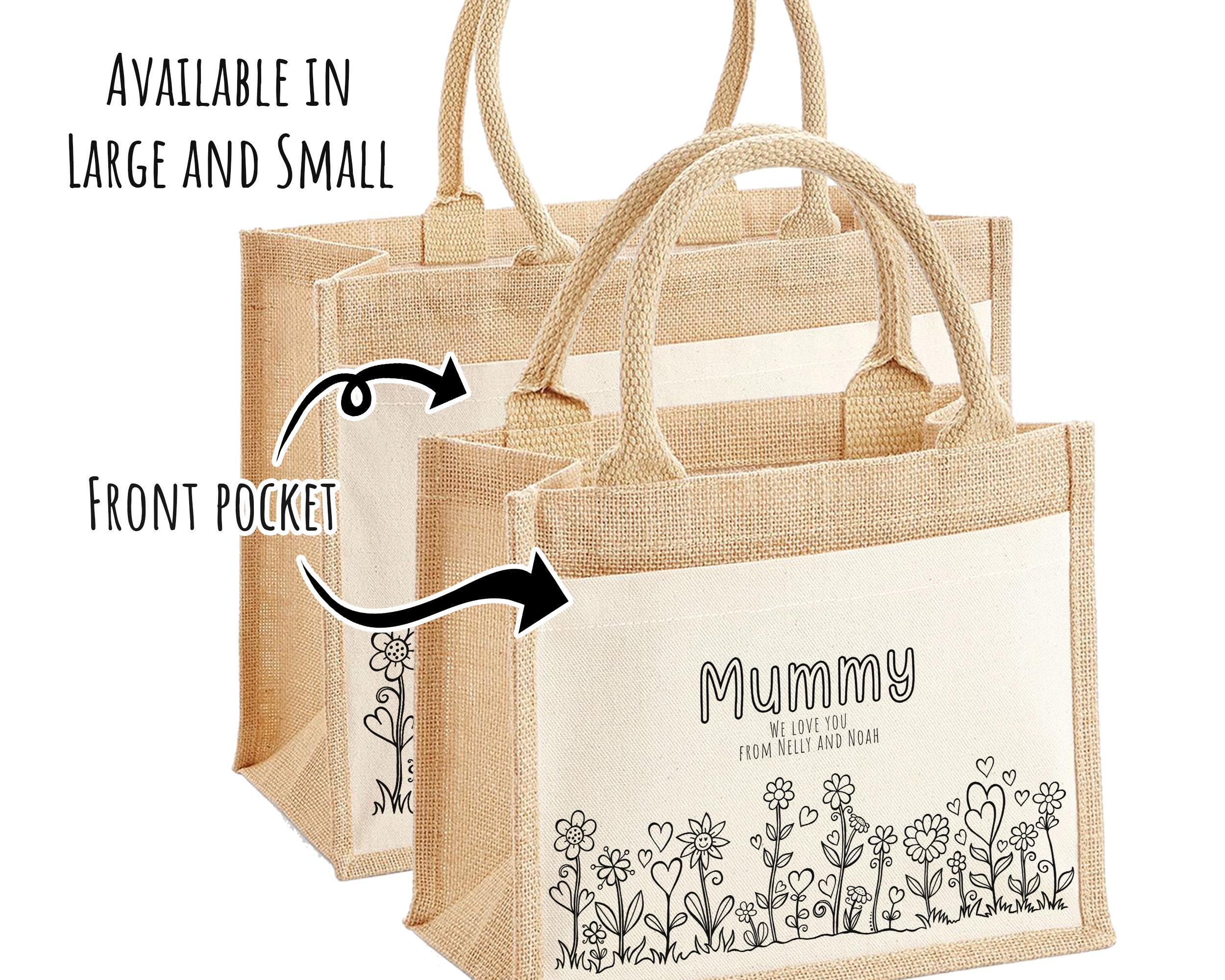 Mummy Gift Personalised Jute Bag -  Mothers Day Gift Floral Tote Bag Gift for Mum Mama - Custom Shopping Market Bag - Mummy Bag BT008