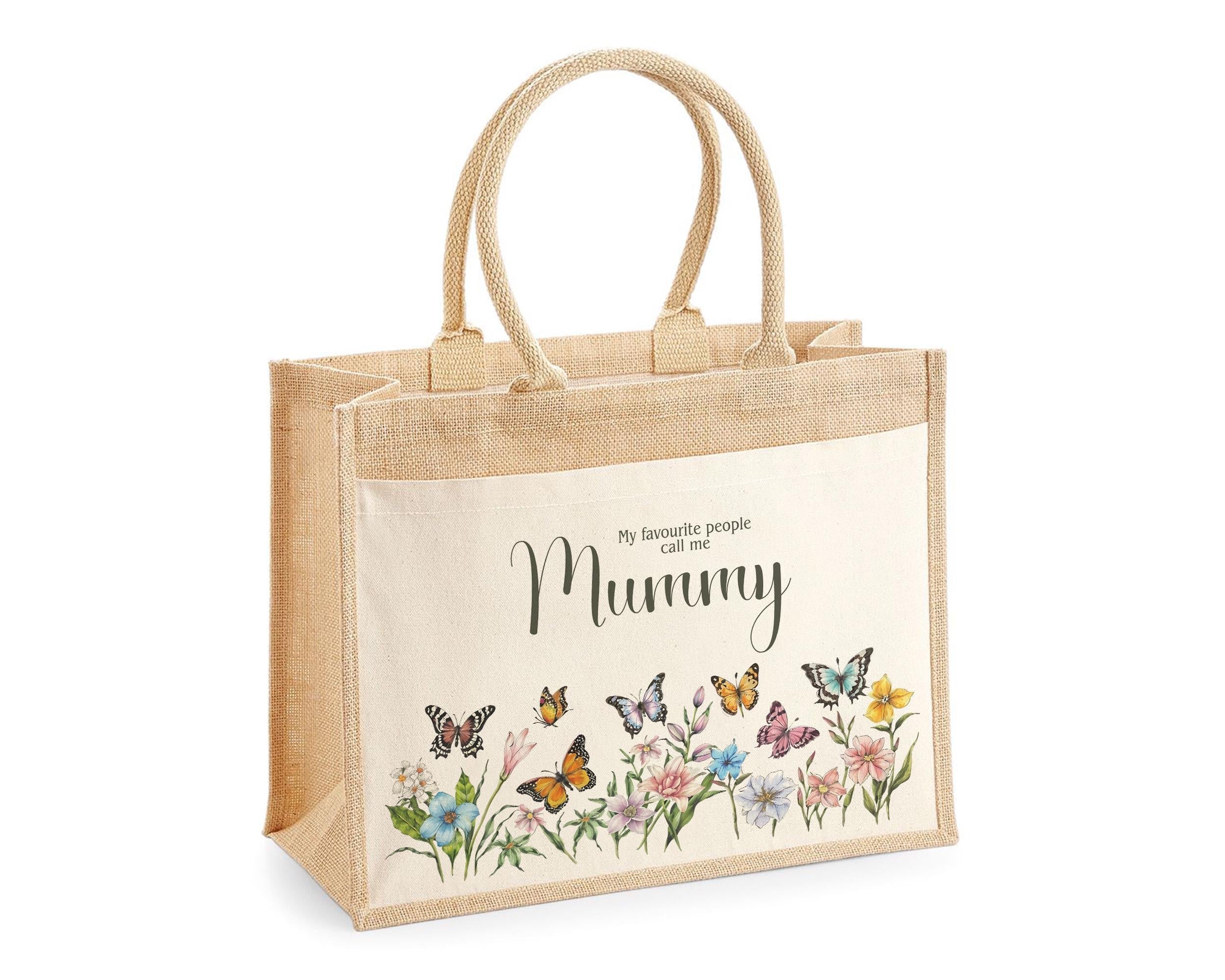 Mummy Gift Personalised Jute Bag -  Mothers Day Gift Floral Tote Bag Gift for Mum Mama - Custom Shopping Market Bag - Mummy Bag BT007