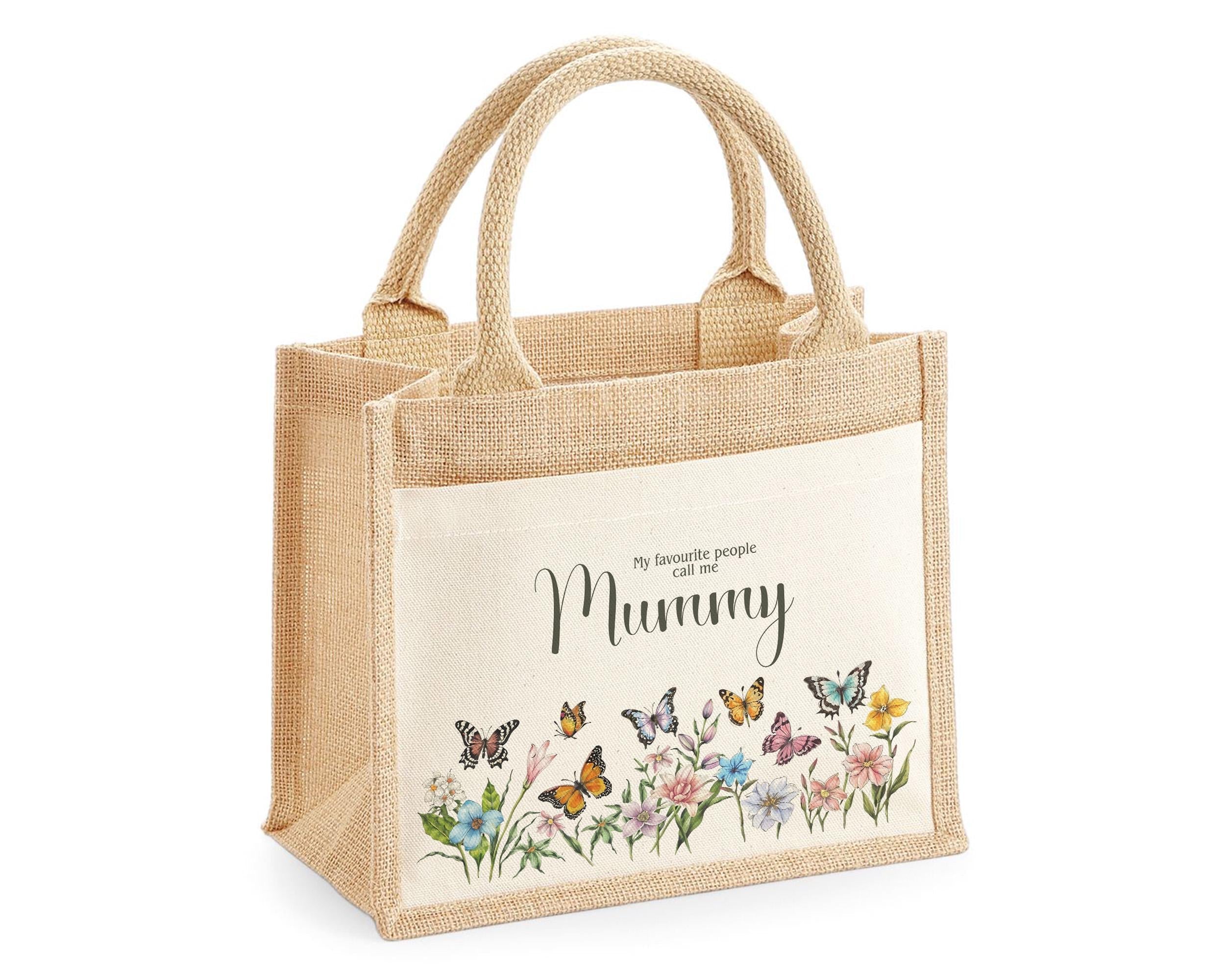Mummy Gift Personalised Jute Bag -  Mothers Day Gift Floral Tote Bag Gift for Mum Mama - Custom Shopping Market Bag - Mummy Bag BT007