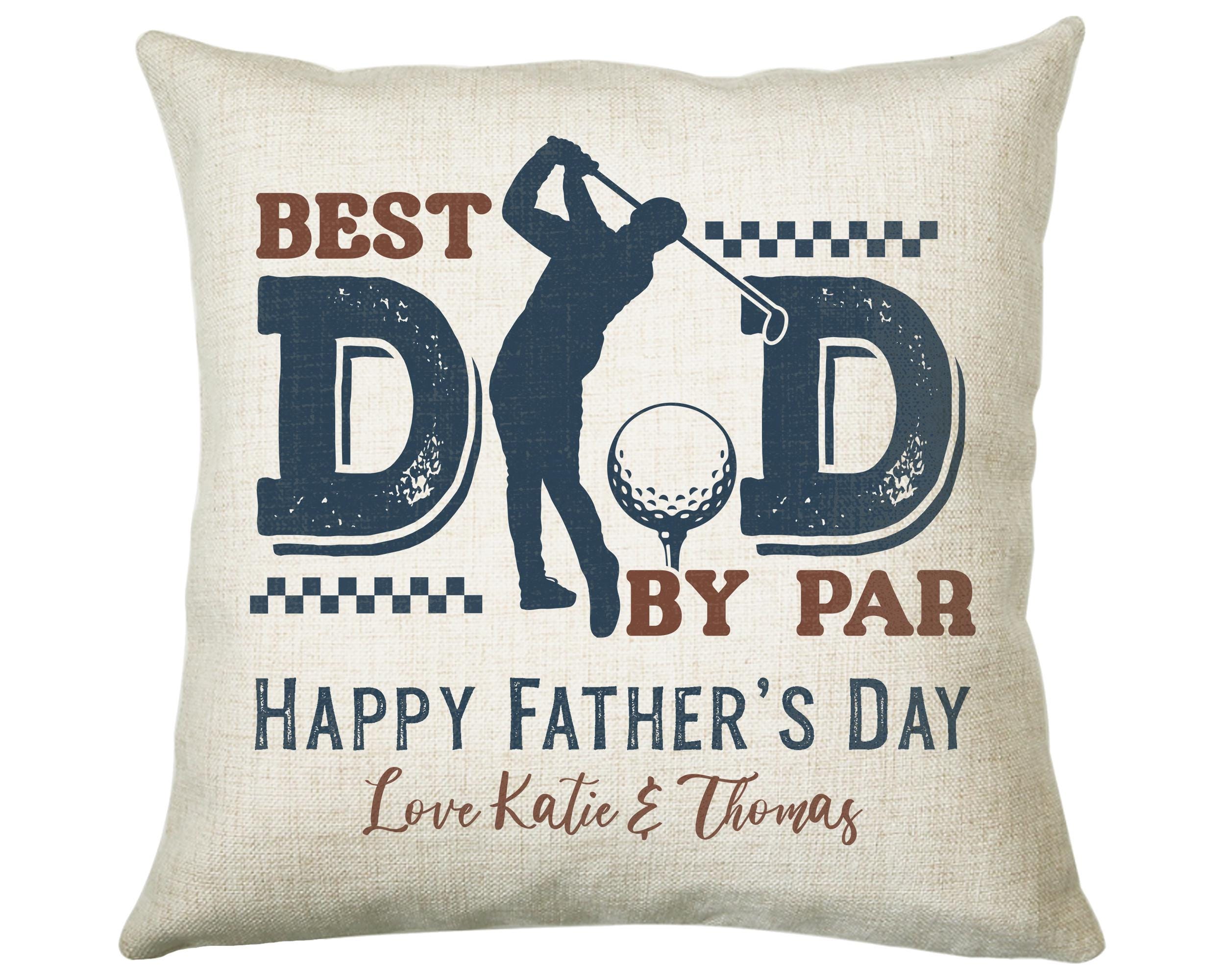 Fathers Day Golf Gift from Son Daughter - Personalised Golfer Design Scatter Cushion Matching Daddy Mug Coaster Gift Bundle for Dad FD014