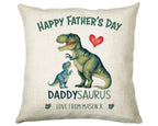 Fathers Day Gift from Son Daughter - Personalised Dinosaur Daddysaurus Design Cushion Matching Daddy Mug Coaster Gift Bundle for Dad FD004