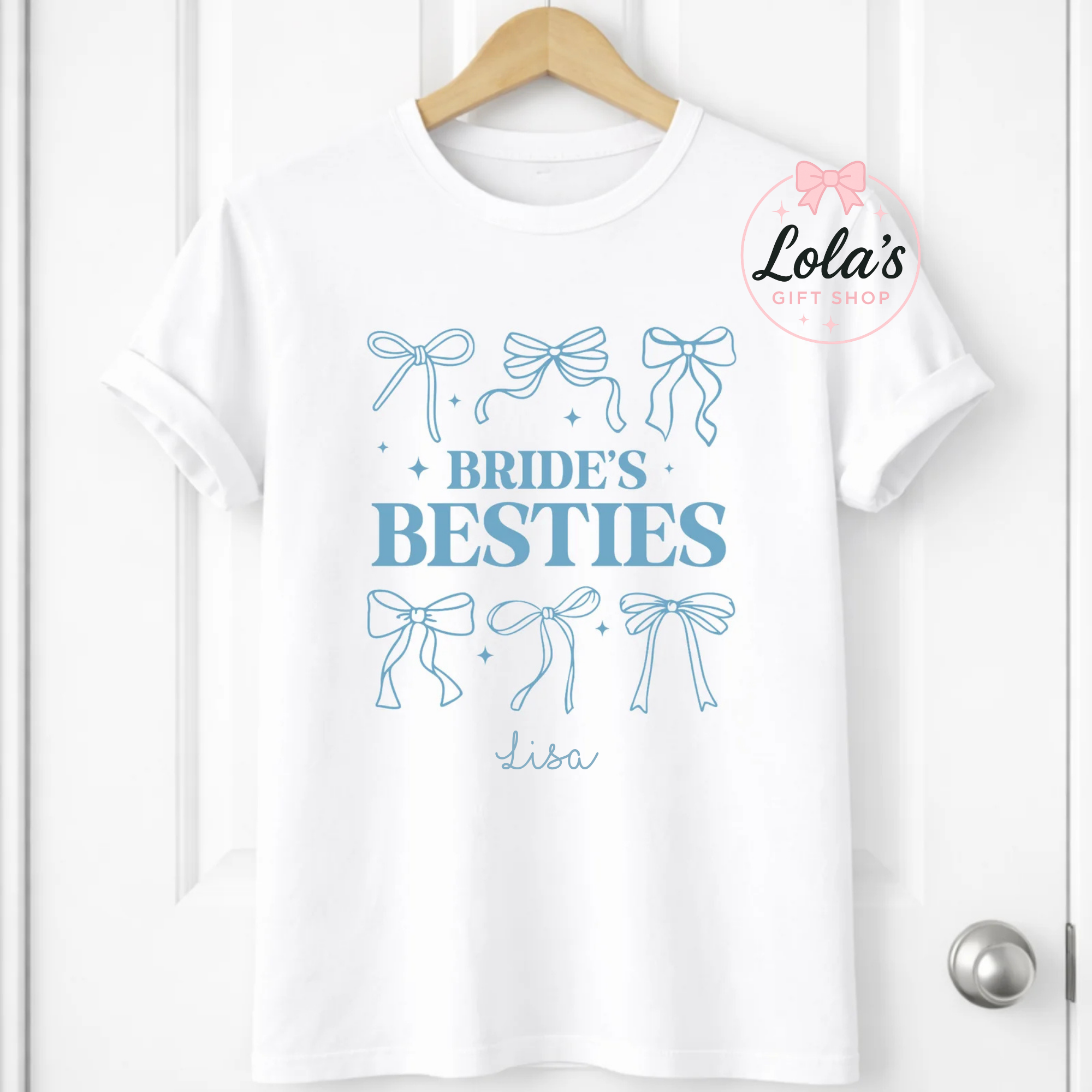 Brides Bestie blue bows Tshirt