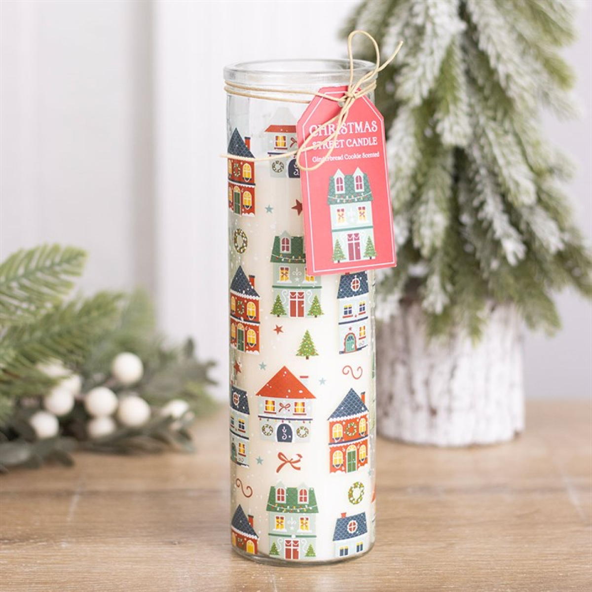 Christmas Street Print Gingerbread Cookie Tube Candle