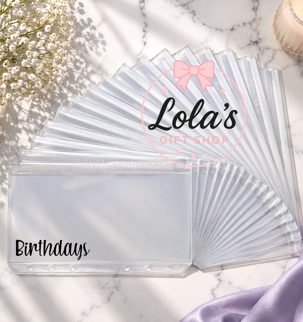 Neon personalised budget binder set includes 3 personalised wallets and 3 budgeting sheets