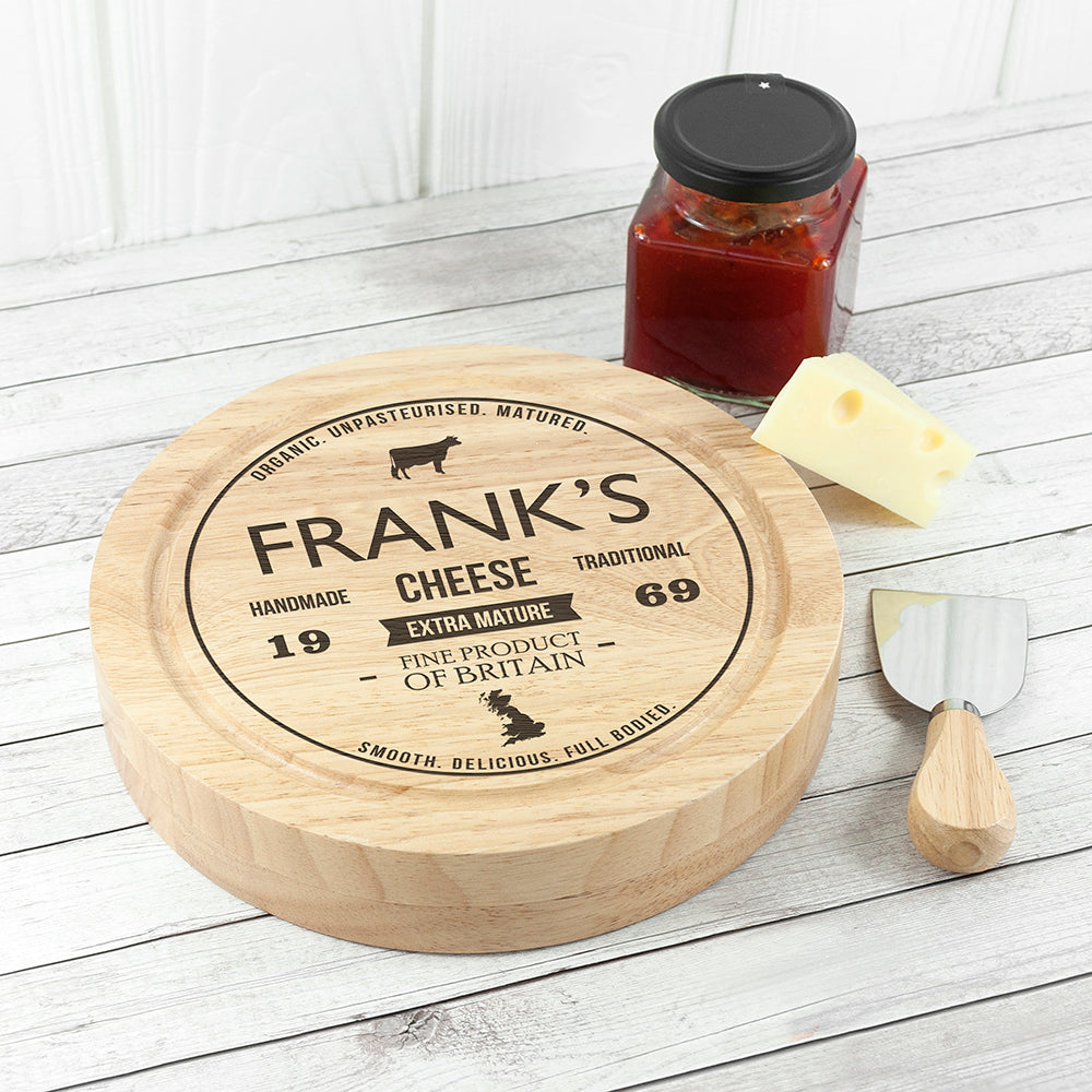 Personalised Traditional Round Cheese Board Set