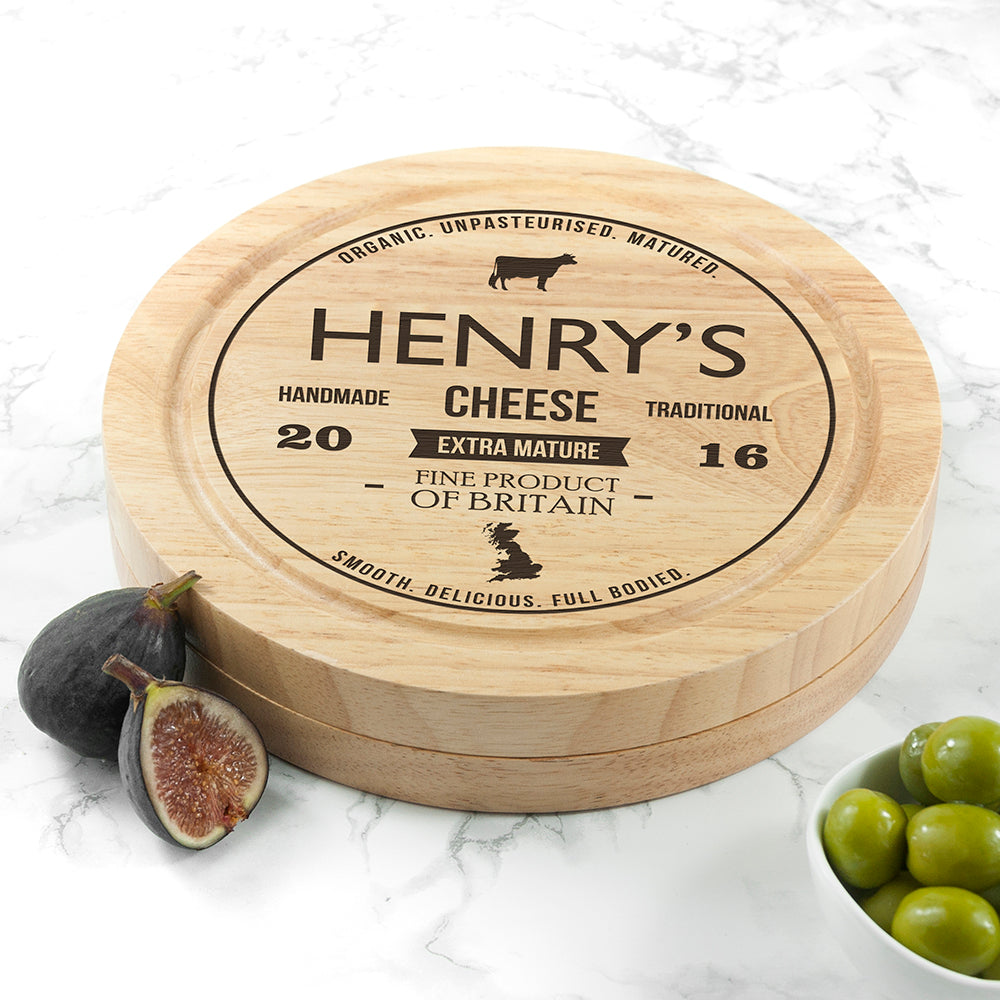 Personalised Traditional Round Cheese Board Set
