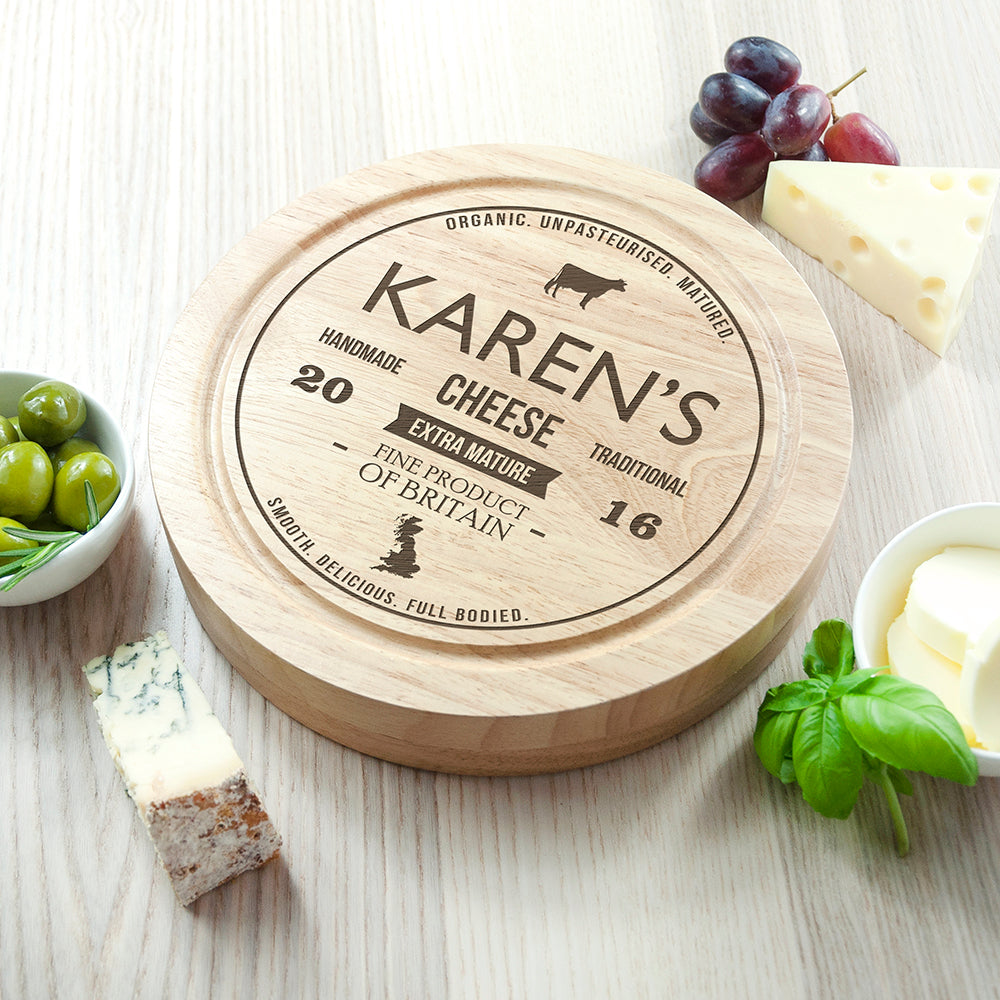 Personalised Traditional Round Cheese Board Set