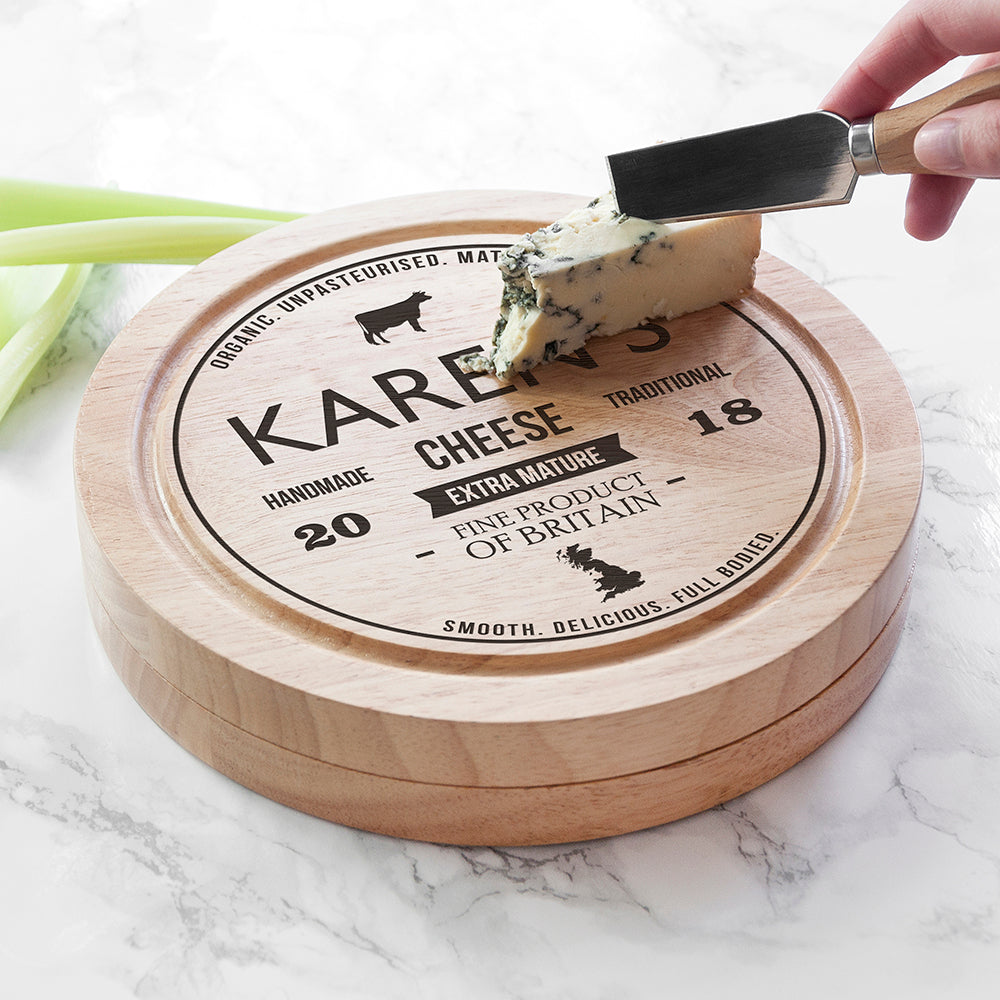 Personalised Traditional Round Cheese Board Set