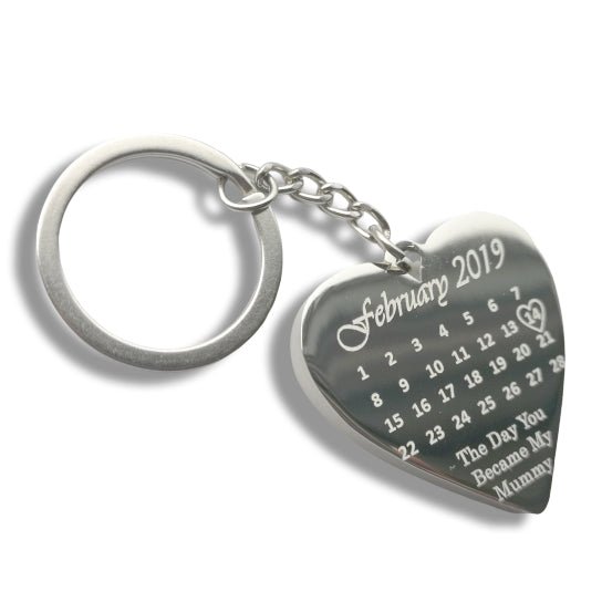 Personalised Special Date Key Ring - Engraved Stainless Steel Heart Shaped Keychain