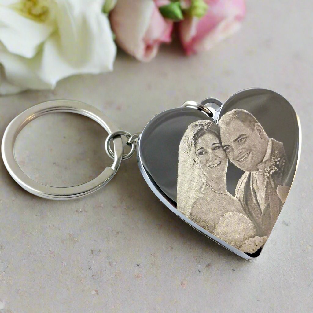 Personalised Special Date Key Ring - Engraved Stainless Steel Heart Shaped Keychain