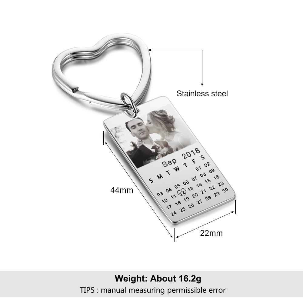 Photo Calendar Keychain - Personalised Anniversary Gift | Custom Photo Keyring