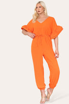 Women’s Casual Oversized Gold Button Pleated Frilled Ruffle Short Sleeves Shirt Top and Short Co-Ord Set